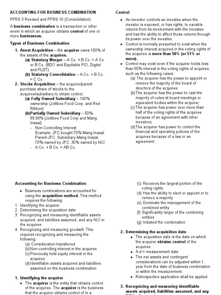 Accounting For Business Combination Notes PDF Goodwill (Accounting