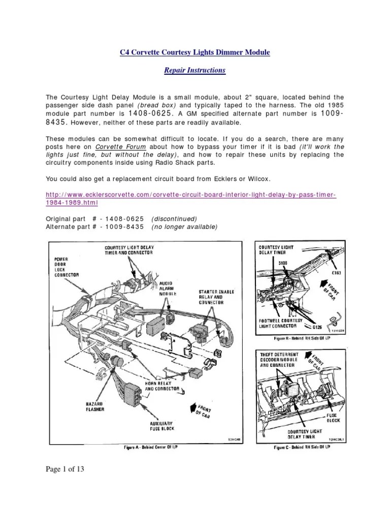 C4 Corvette Courtesy Lights Dimmer Module Repair PDF Electronic