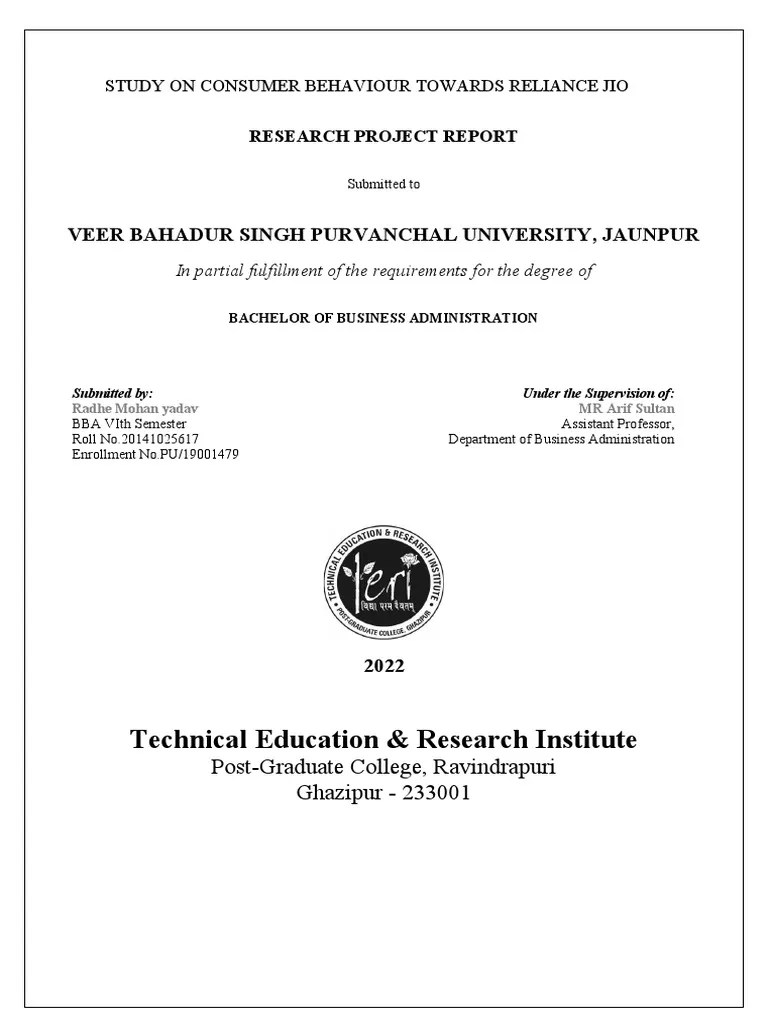 Study On Consumer Behaviour Towards Reliance Jio PDF Communication Information And