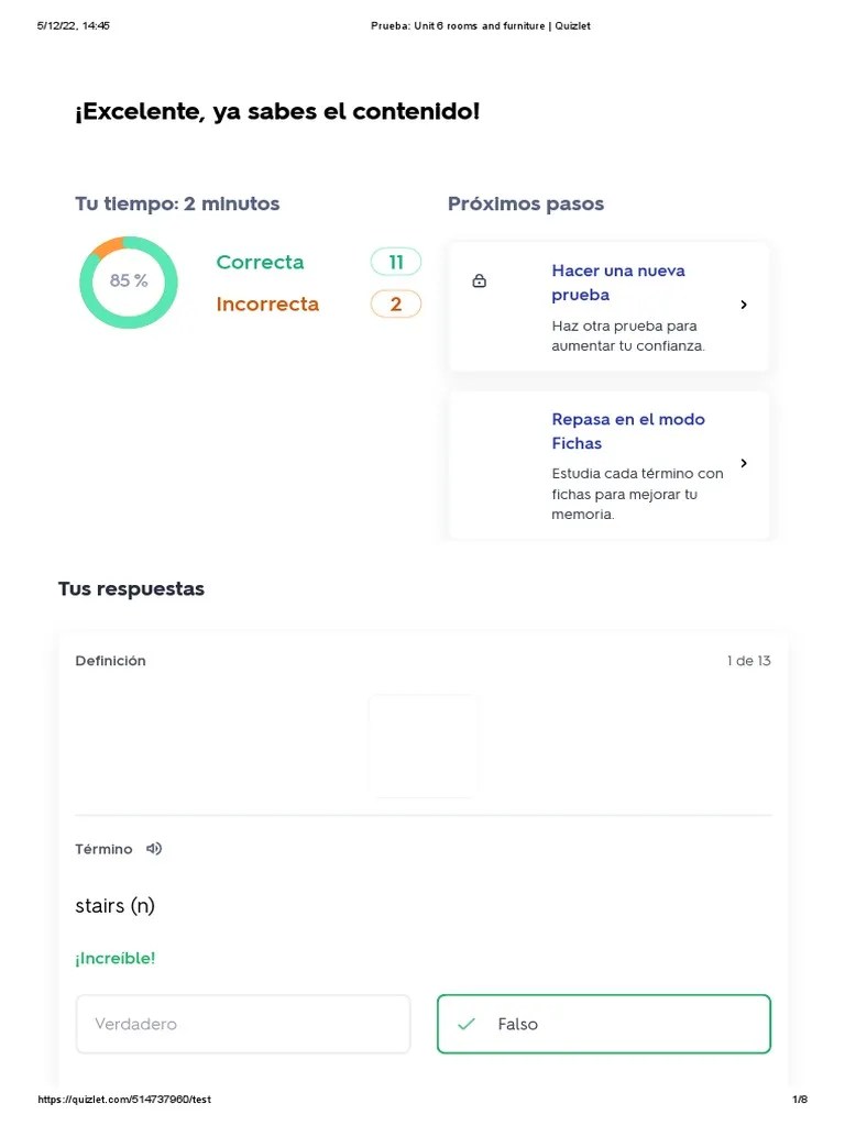 Prueba Unit 6 Rooms and Furniture Quizlet PDF