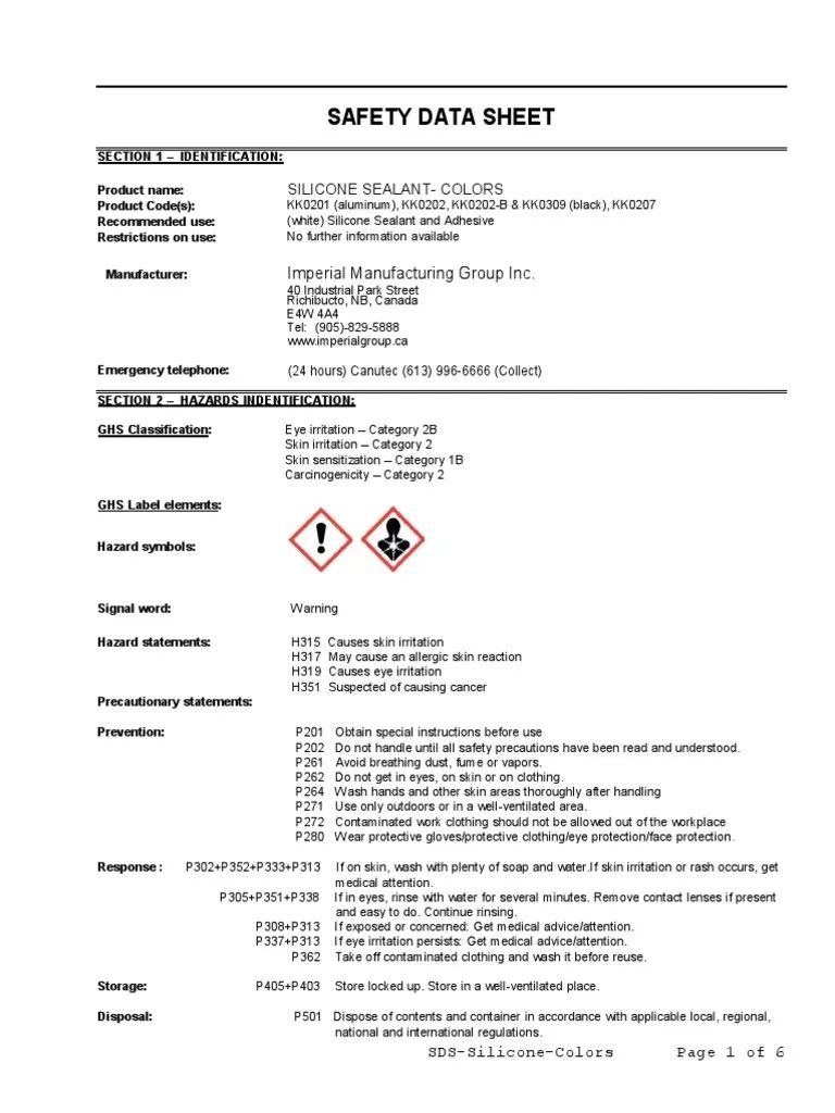 MSDS Silicon Sealant AA288 PDF Personal Protective Equipment