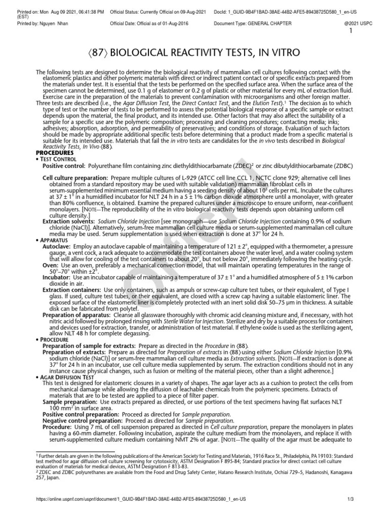 〈87〉 Biological Reactivity Tests in Vitro PDF Cell Culture Sodium