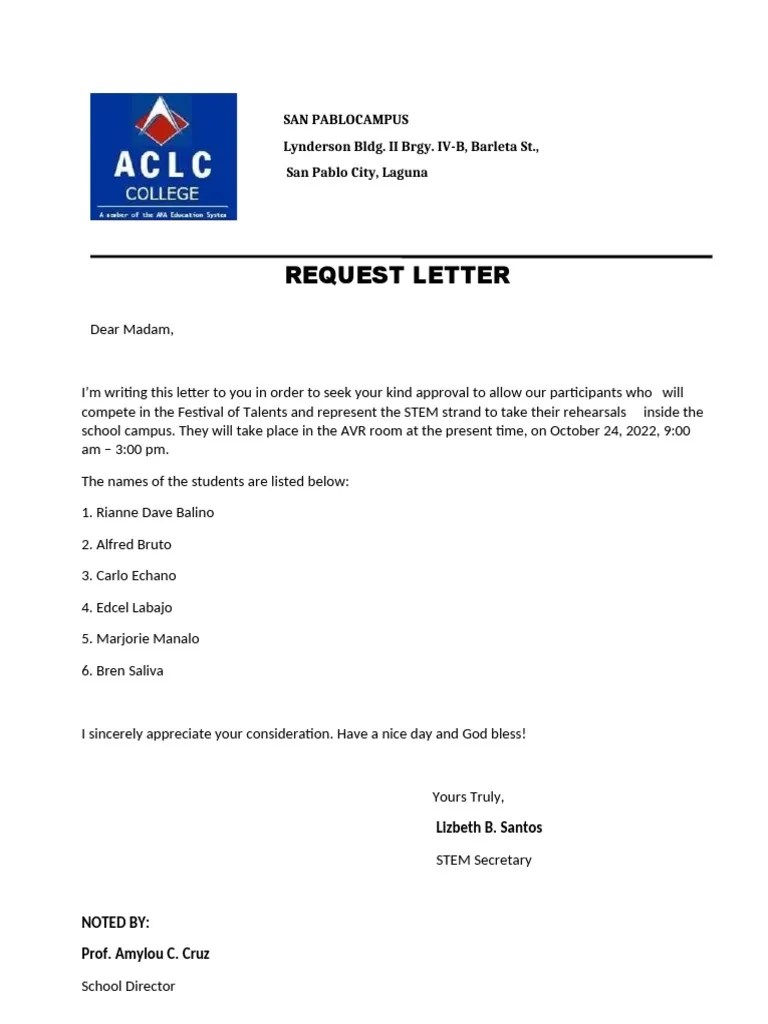Request Letter For Practice PDF
