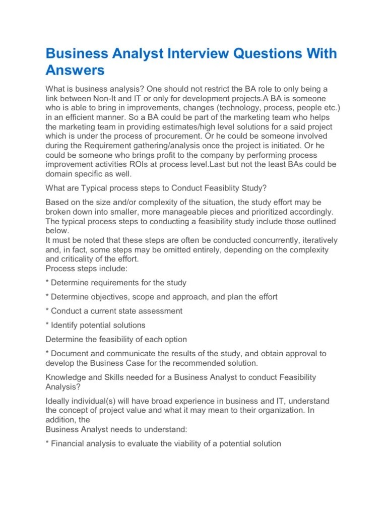 Business Analyst Interview Questions With Answers Feasibility Study