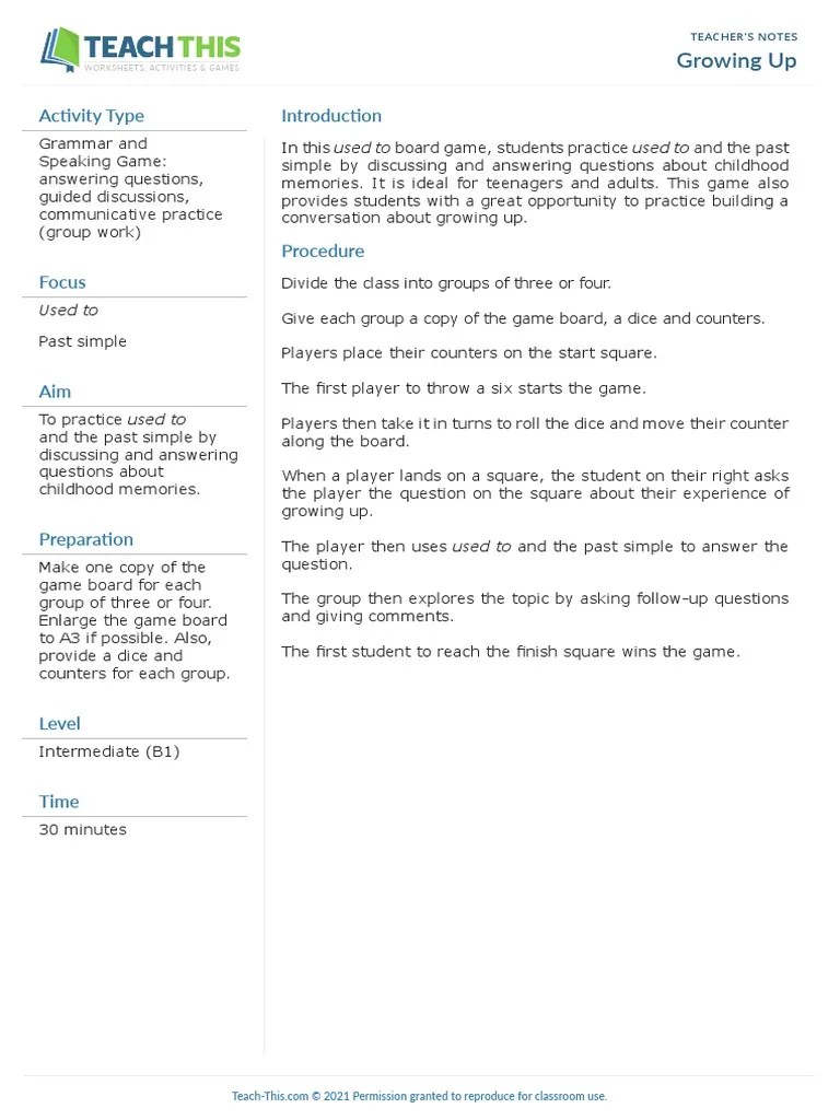 Growing Up Board Game PDF Learning Cognition