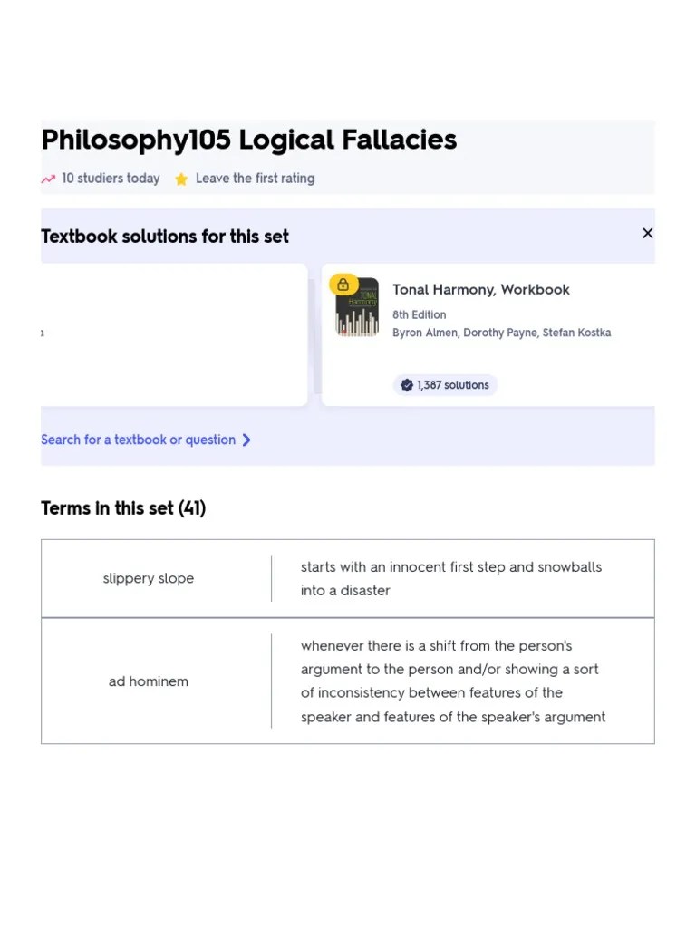 Philosophy105 Logical Fallacies Flashcards Quizlet PDF Logic