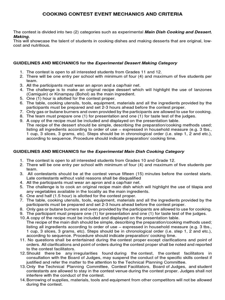 CookingContest Mechanics and Criteria PDF Cooking Recipe