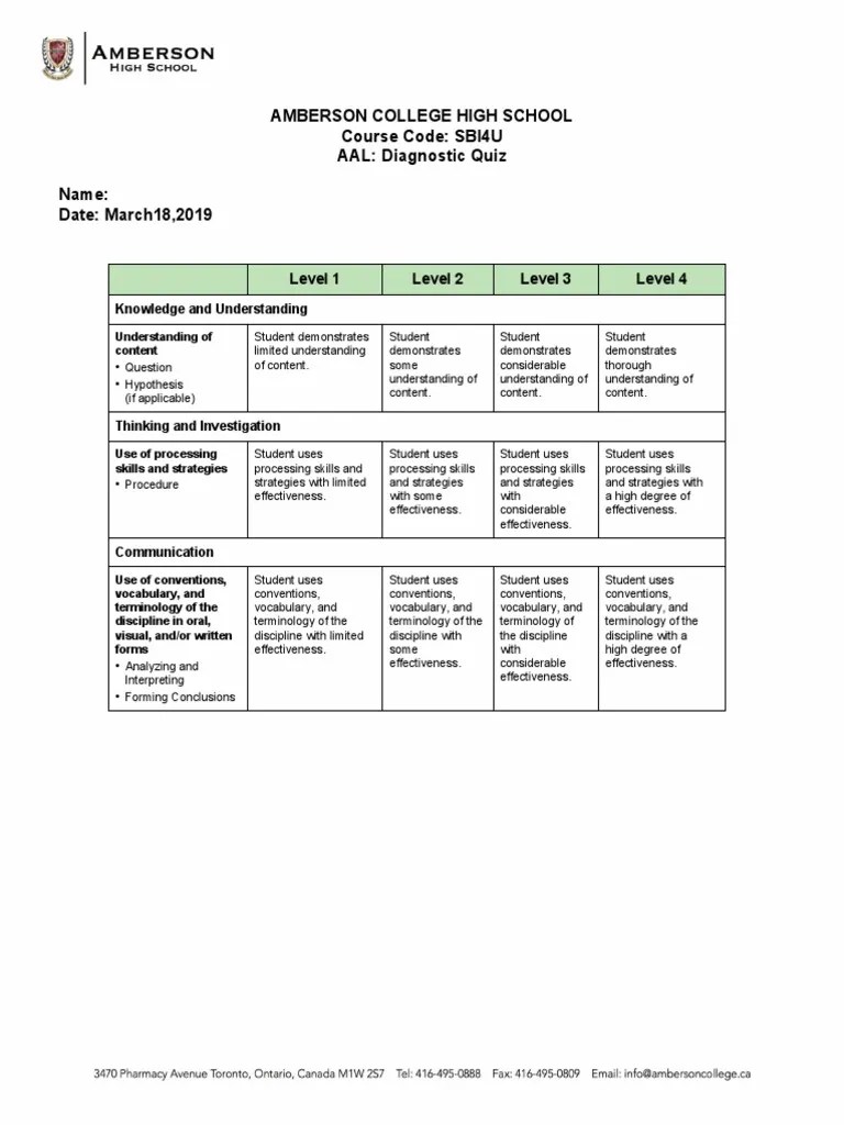 Diagnostic Quiz Template PDF Vocabulary Cognition