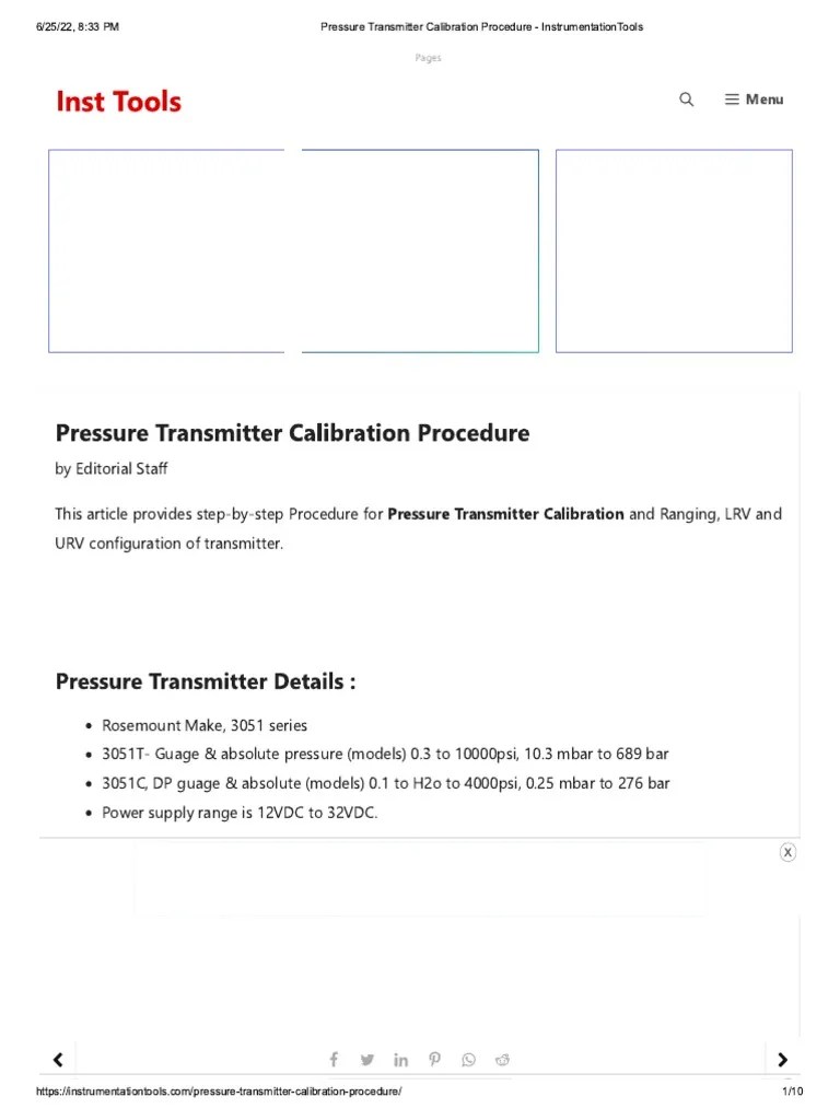 Pressure Transmitter Calibration Procedure InstrumentationTools PDF