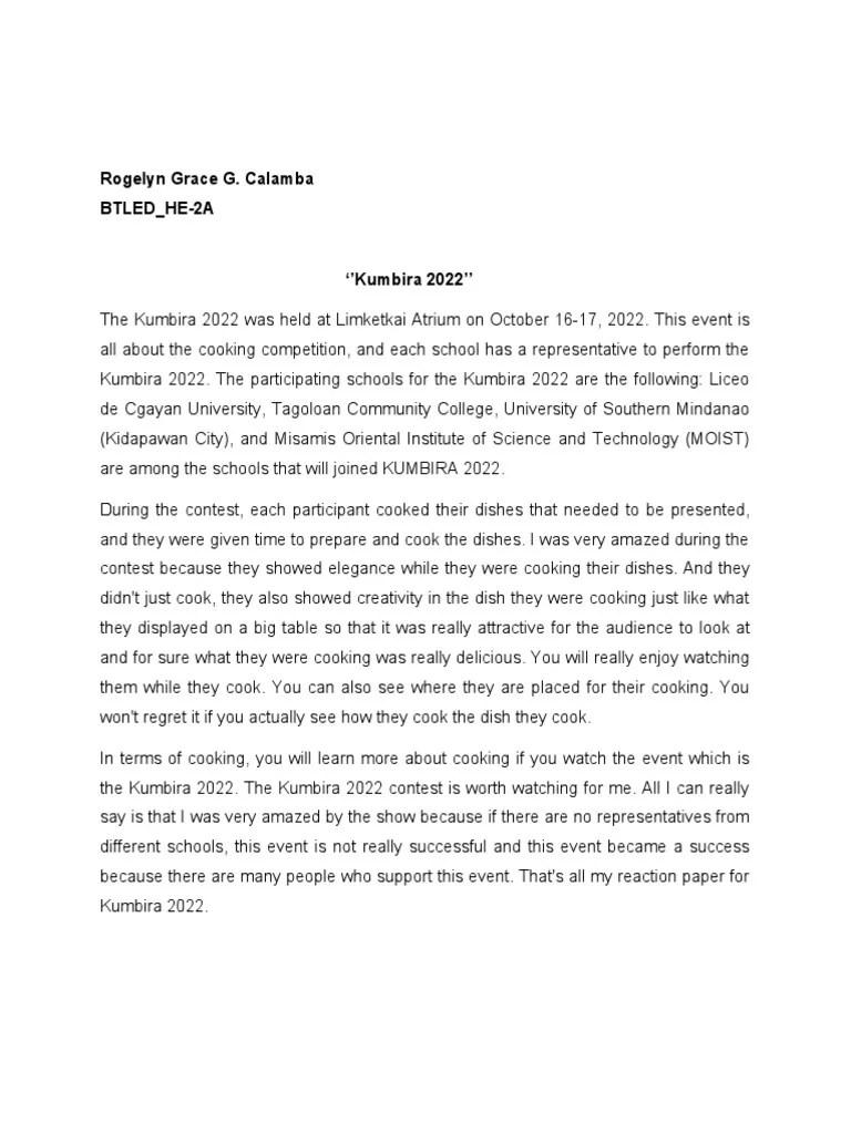 Calamba Reaction Paper PDF