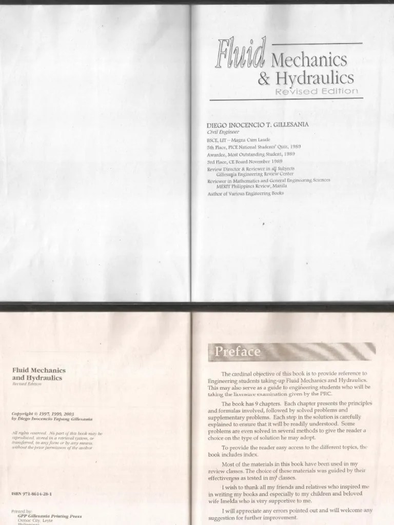 Fluid Mechanics and Hydraulics Revised Edition Gillesania PDF