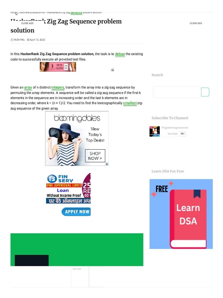 HackerRank Zig Zag Sequence Problem Solution PDF Sequence