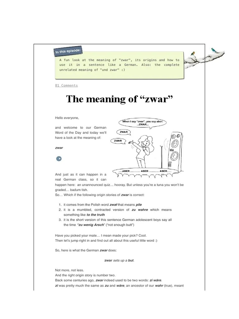 The Meaning of "Zwar" (And How To Use It) PDF Thou Grammatical