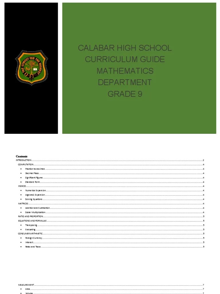 Mathematics Curriculum Grade 9 PDF Matrix (Mathematics) Triangle