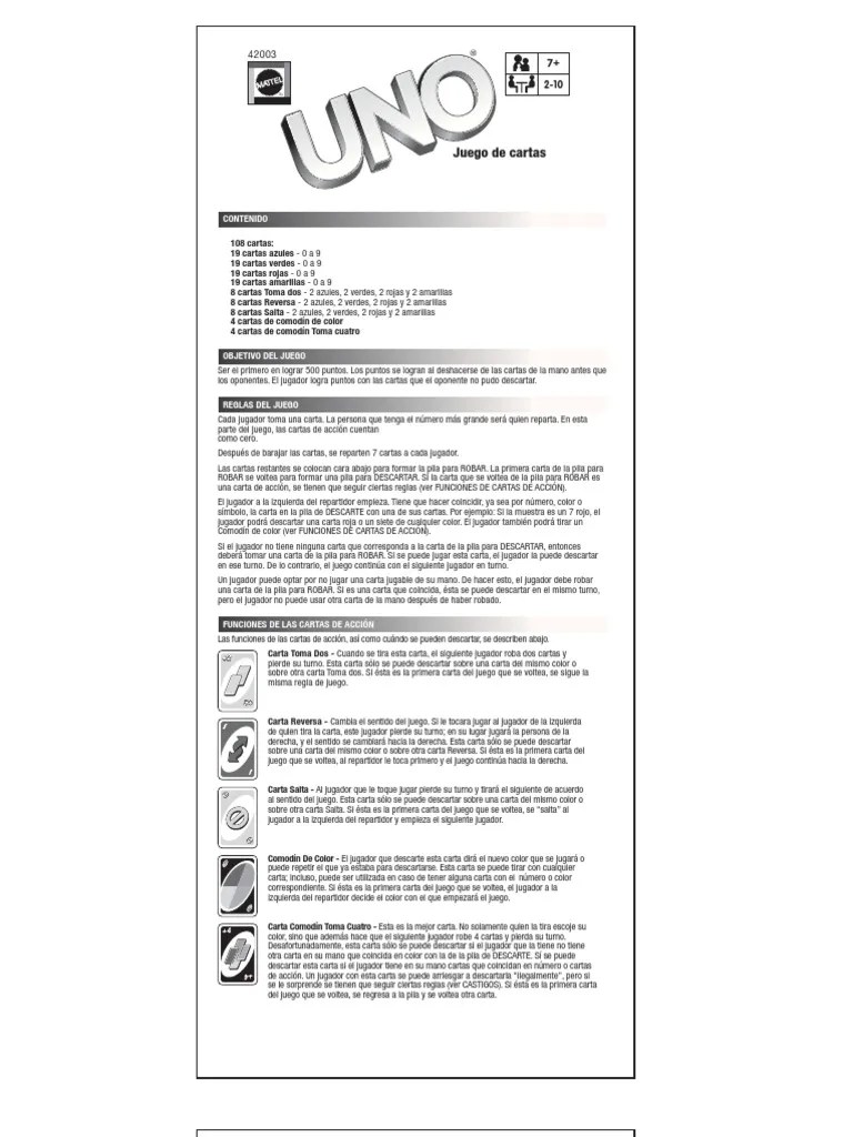 reglas del juego UNO (español)