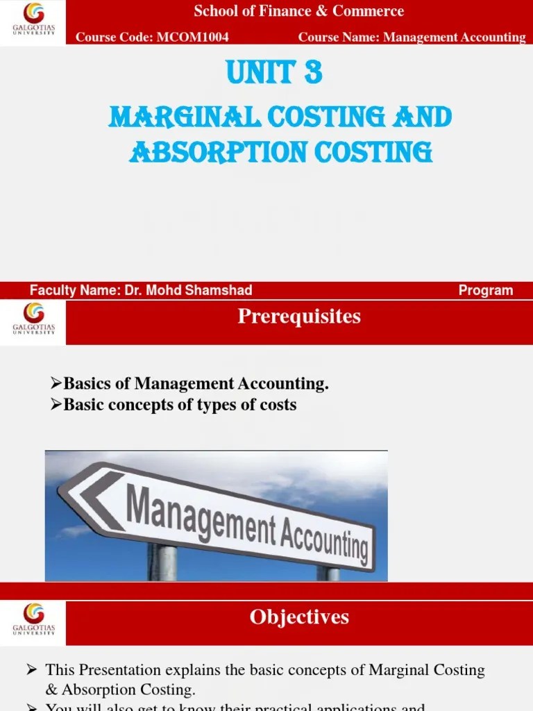 Marginal & Absorption Costing PDF Cost Accounting Cost