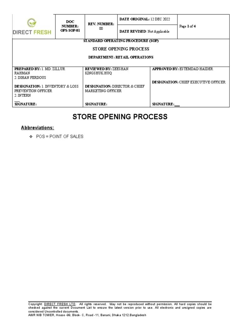 Store Opening Process Retail PDF Point Of Sale Service Industries