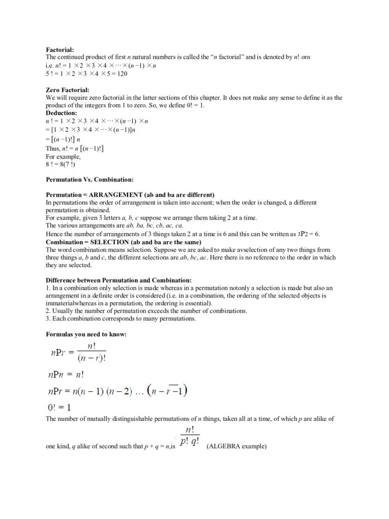 Permutation Combination Formulas PDF