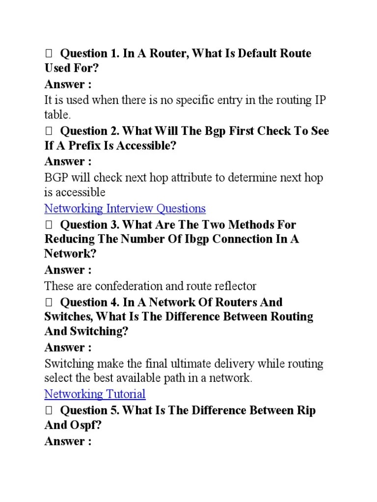 CCNP Interview Questions PDF Routing Router