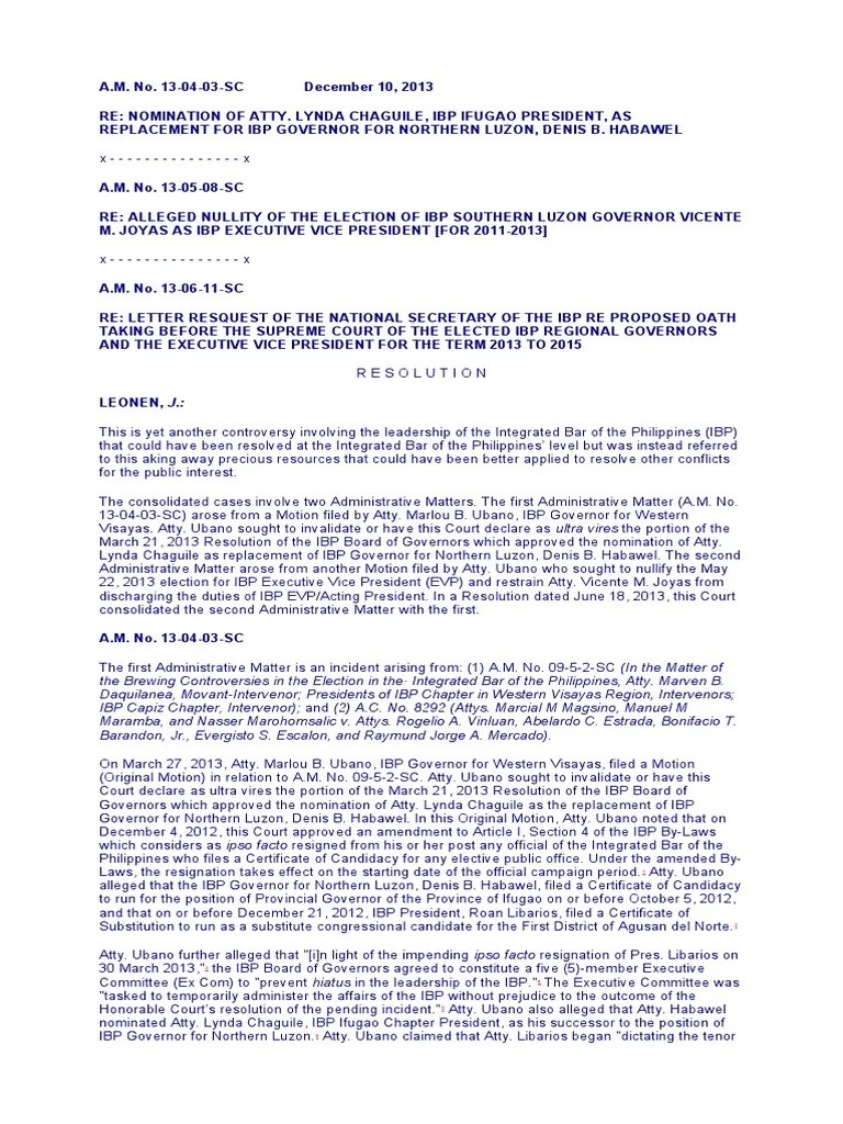 Re Nomination of Atty. Lynda Chaguile PDF De Facto Board Of Directors