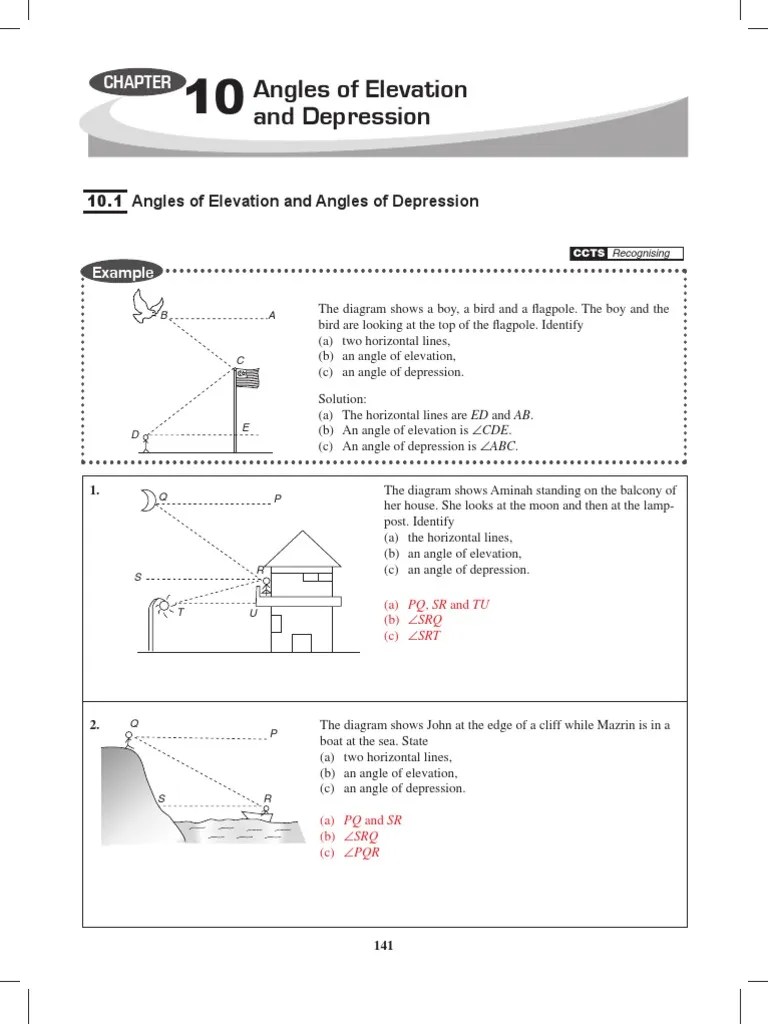 Angles Of Elevation And Depression Worksheet