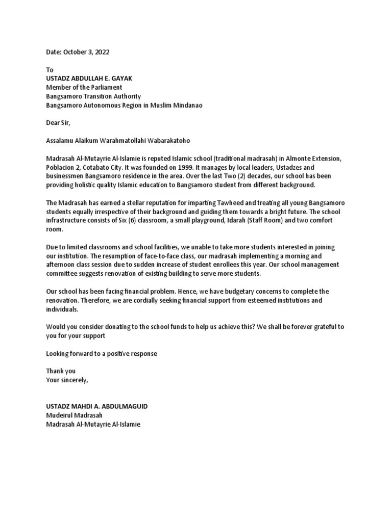 Letter of Request of Renovation PDF