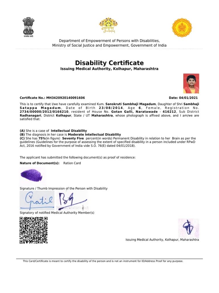 Disability Certificate PDF