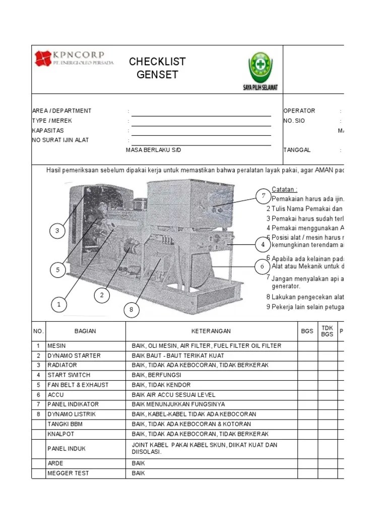 Form Checklist Genset Pak Yudi PDF
