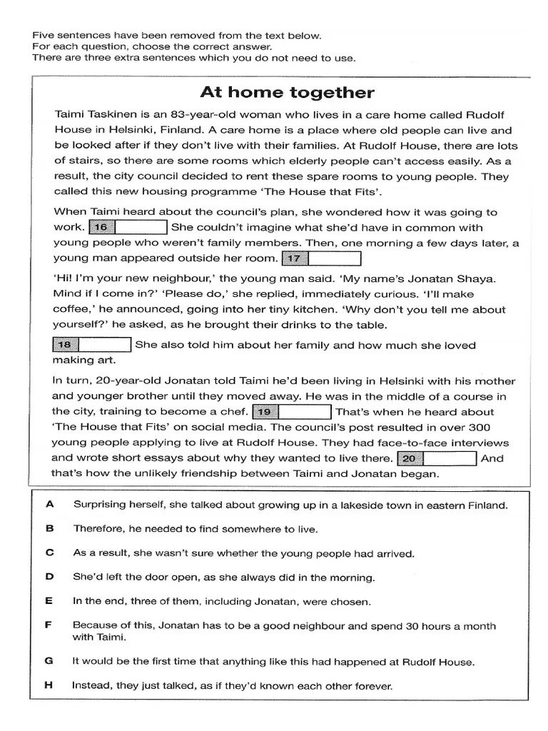 Homework Feb Reading PET PART 4 TEST 1 & TEST 2 PDF