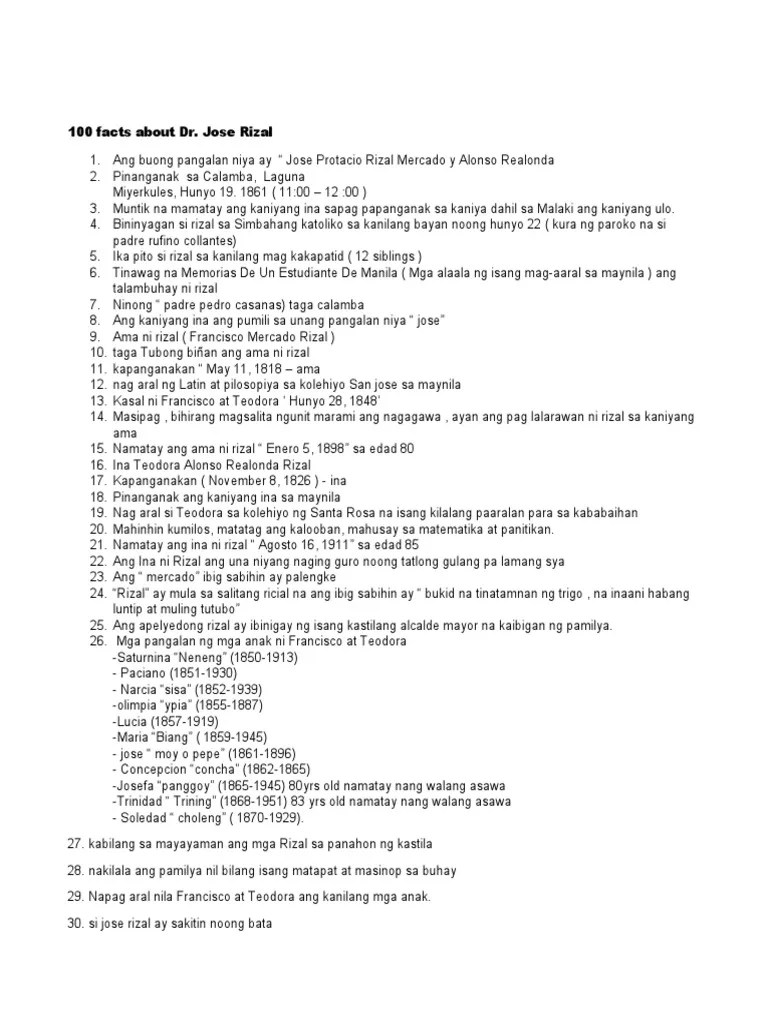 100 Facts About DR Jose Rizal PDF