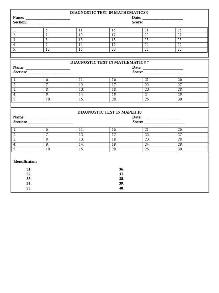 Diagnostic Test Answer Sheet | PDF