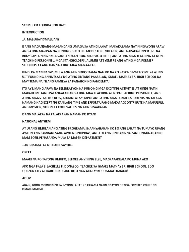 Script For Foundation Day PDF