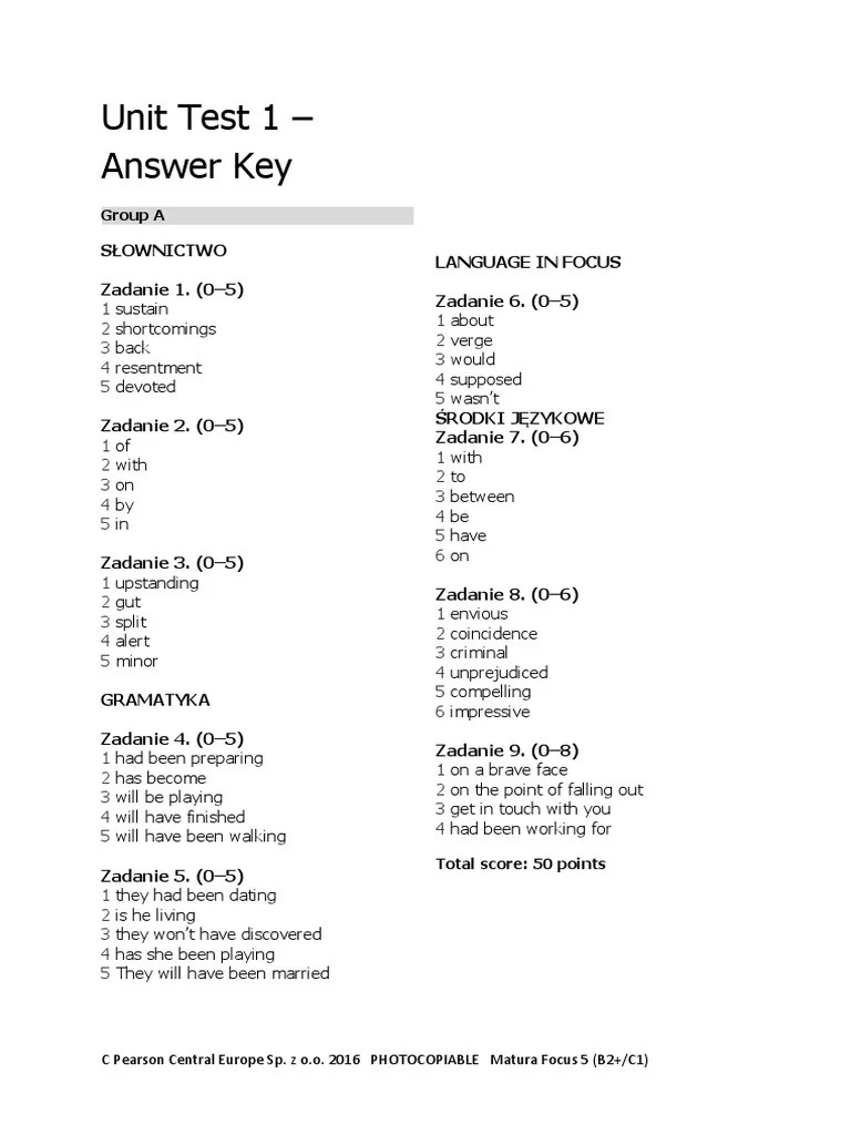 Unit Test 1 - Answer Key - Group A | PDF