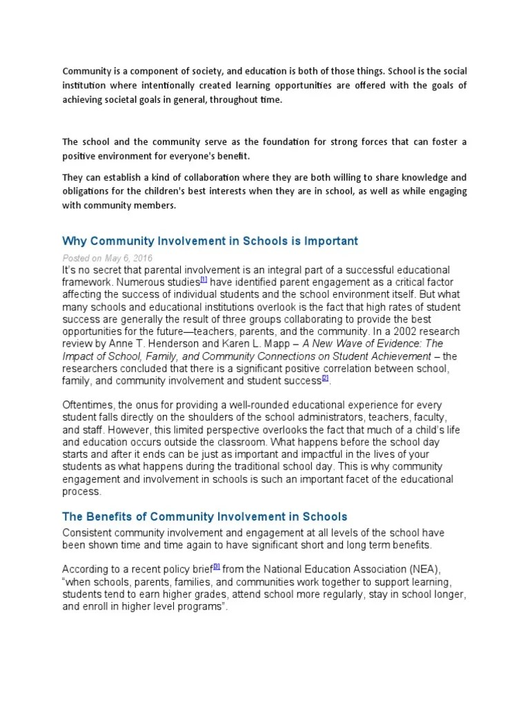 Why Community Involvement in Schools Is Important PDF Schools
