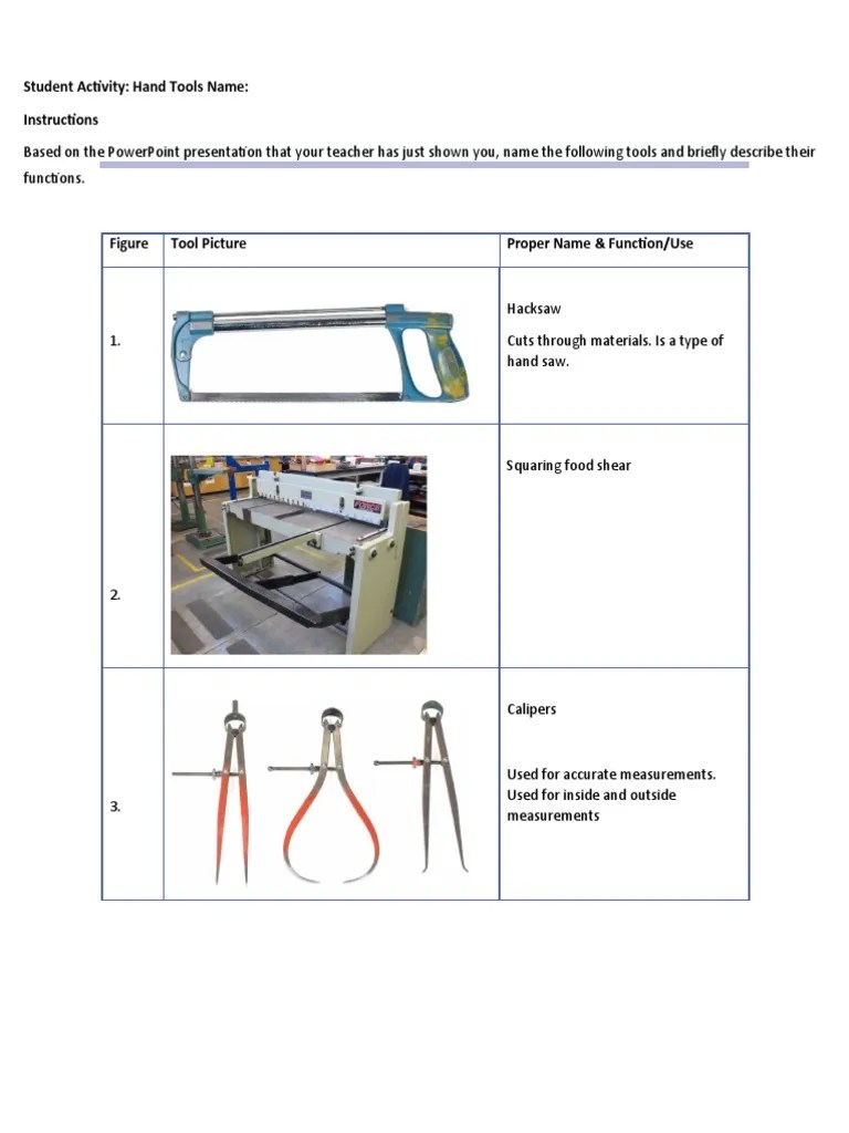 Hand Tools Identification PDF Screw Rivet