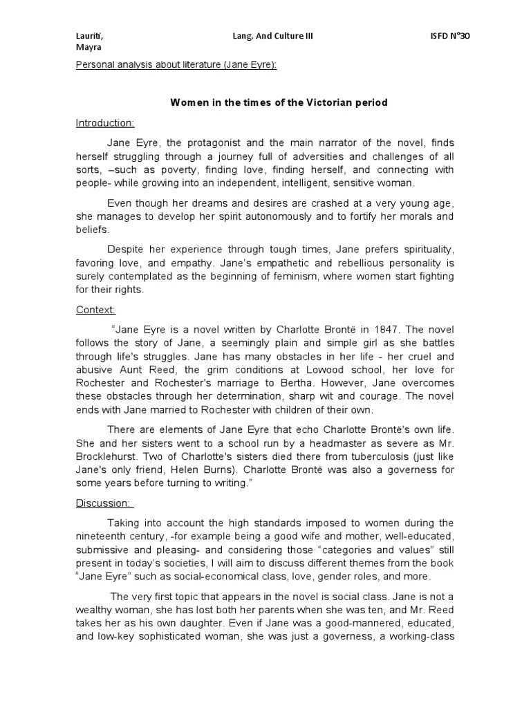 Jane Eyre Analysis PDF Jane Eyre