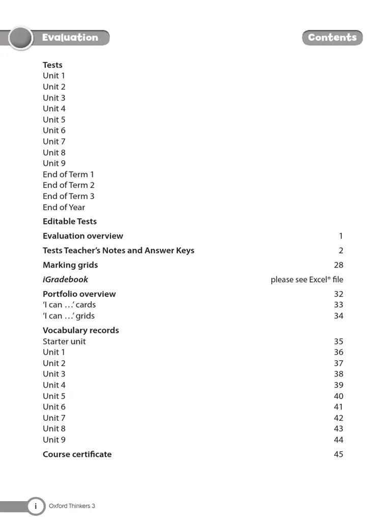 Oxford Thinkers 3 Evaluation Material and Test Notes PDF