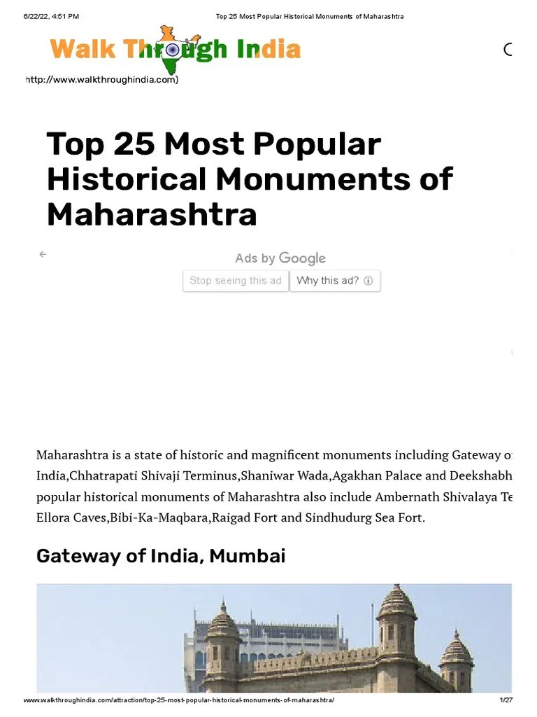 Top 25 Most Popular Historical Monuments of Maharashtra PDF