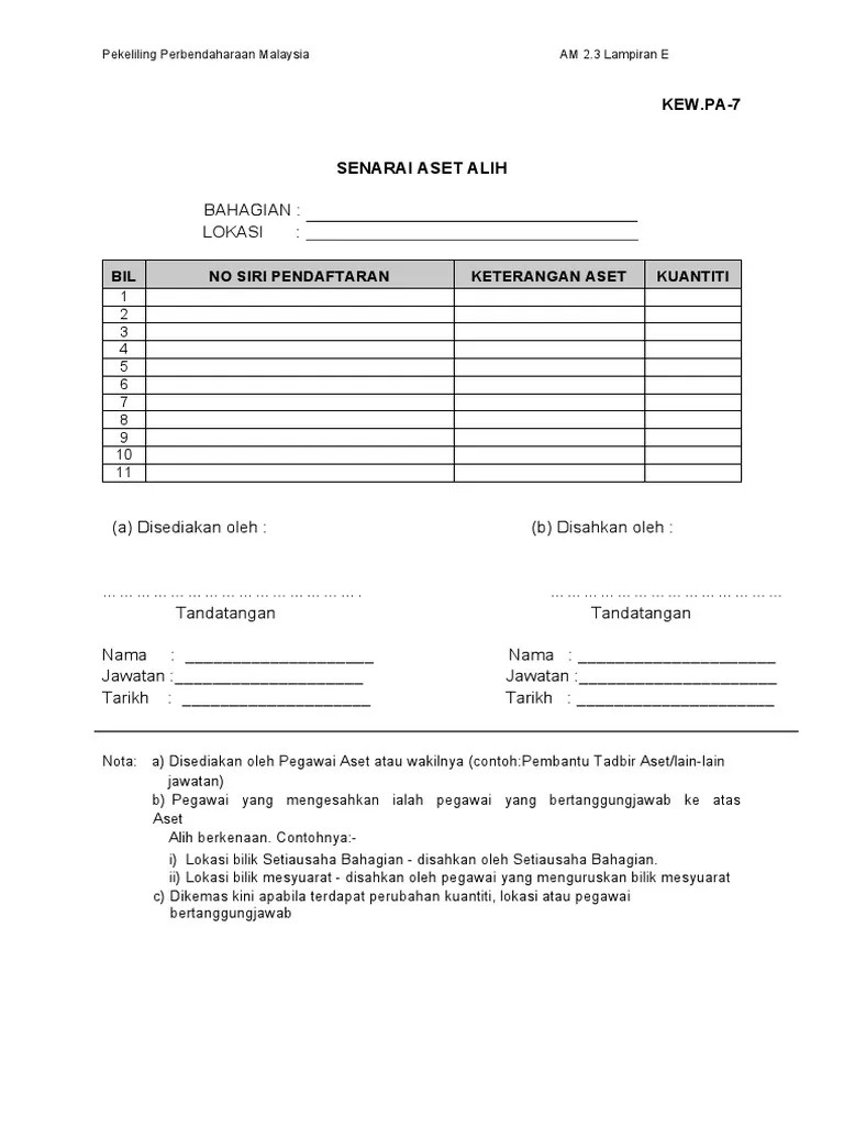 Kew Pa7 Borang Senarai Aset Alih PDF