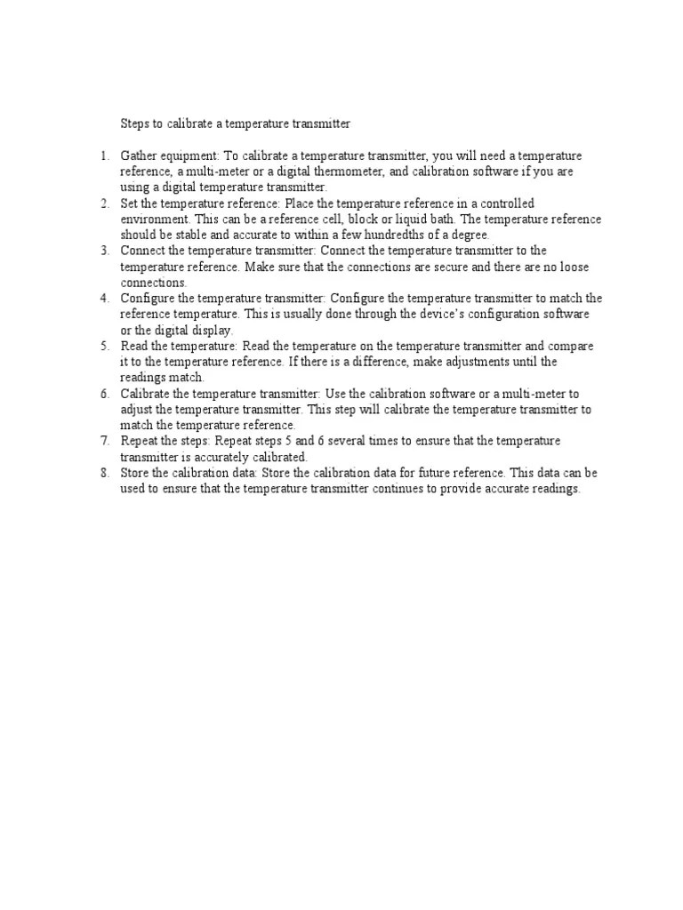 Steps To Calibrate A Temperature Transmitter PDF