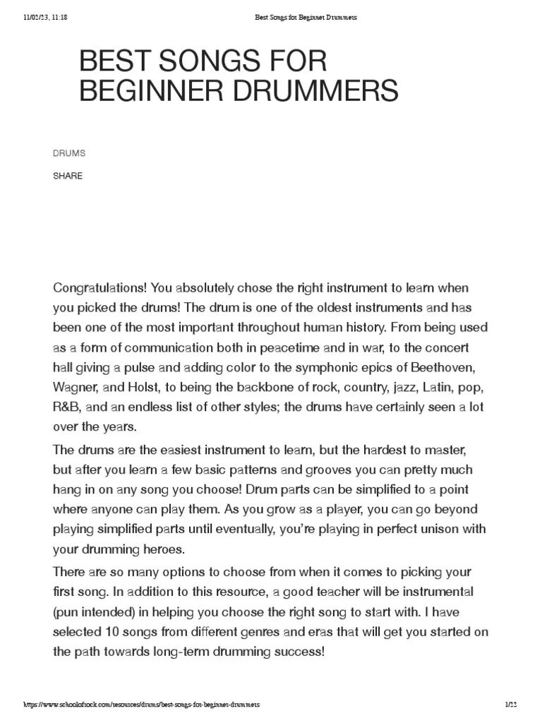 Best Songs For Beginner Drummers PDF Drum Kit Ringo Starr