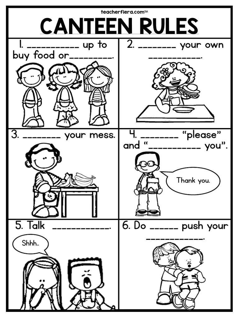 Canteen Rules Worksheet PDF