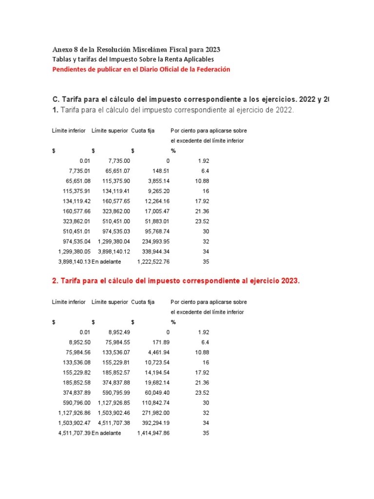 Tablas de ISR 2023 (Por Publicar en El DOF) PDF Impuesto sobre la
