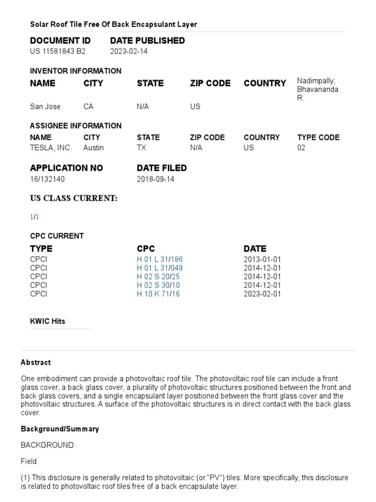 Tesla Patent | PDF | Photovoltaics | Solar Cell
