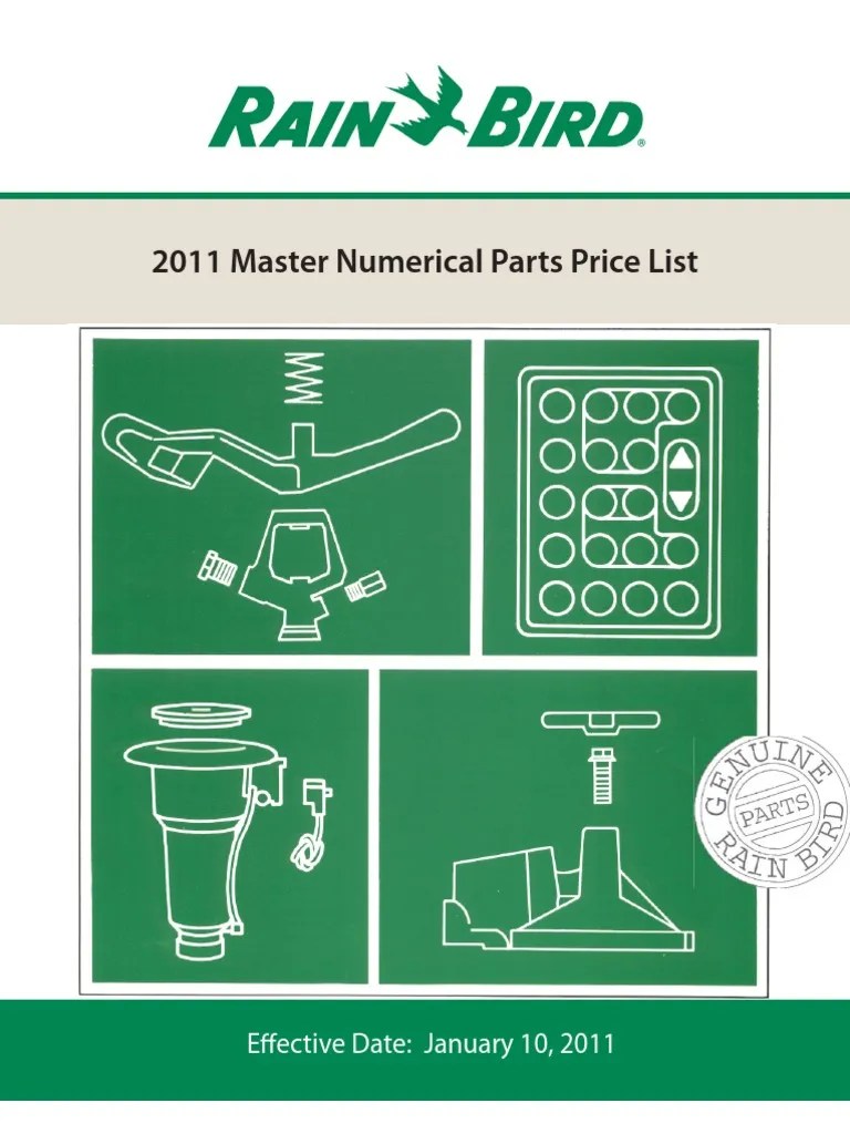 RainBird 2011 Master Numerical Parts Price List Valve Business