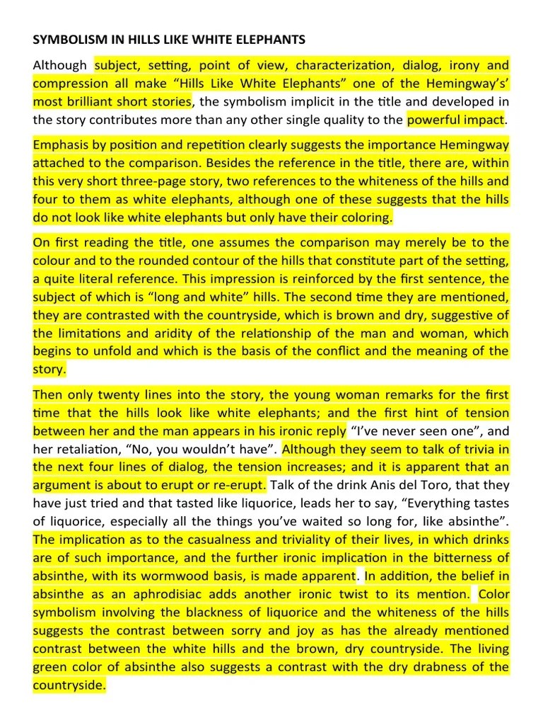 Symbolism in Hills Like White Elephants PDF