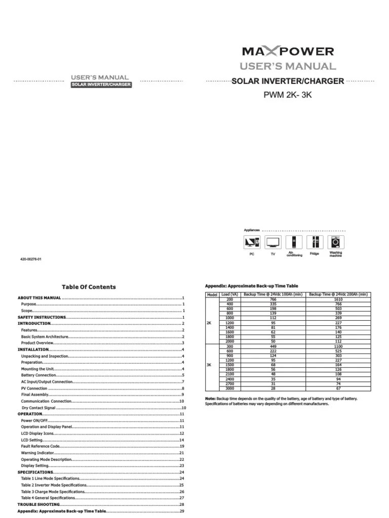 5kw Infini Vii Hybrid Solar Inverter User Manual PDF Power Inverter