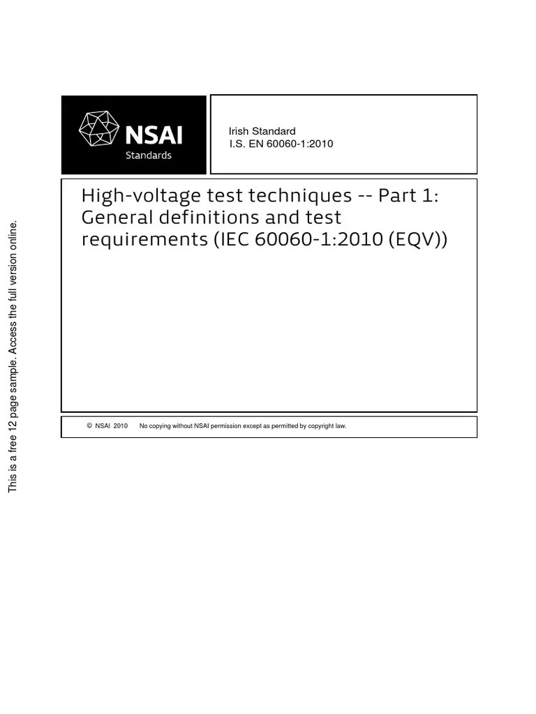 HighVoltage Test Techniques Part 1 General Definitions and Test