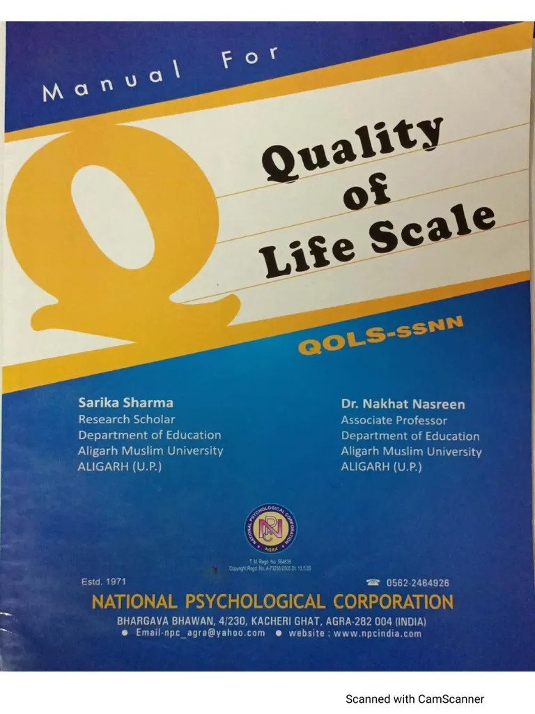 Manual For Quality of Life Scale PDF