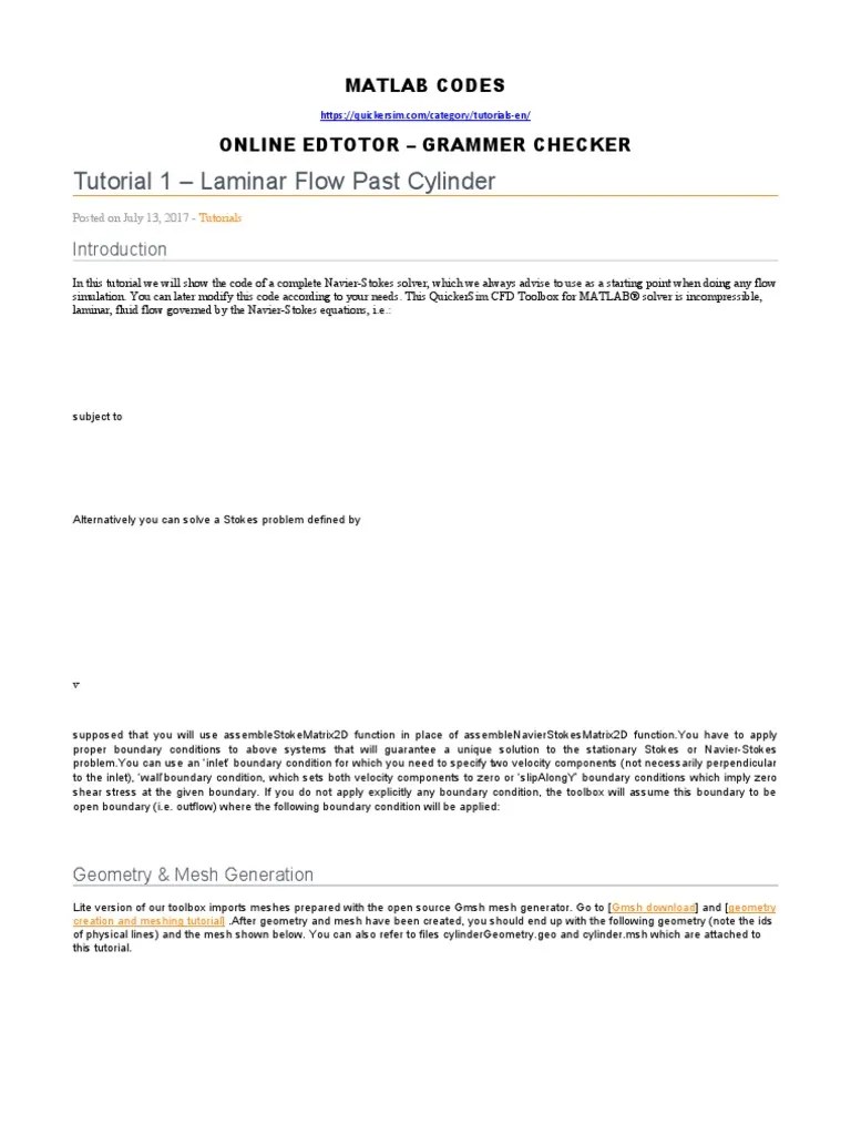 Matlab Codes PDF NavierStokes Equations Fluid Dynamics